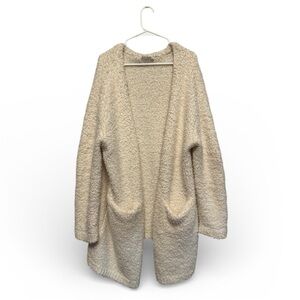 Double Zero Faux Fur White Textured Long Open Cardigan Size Large